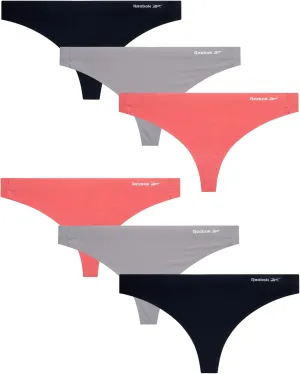 Reebok Women's Thong Underwear - 3 Pack or 6 Pack Performance Stretch Sexy Seamless Thong Panties for Women (Sizes: S-XL)