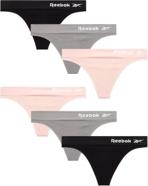 Reebok Women's Thongs - 6 Pack Performance Seamless Thongs for Women Sexy Panties - Breathable Underwear for Women (S-XL)
