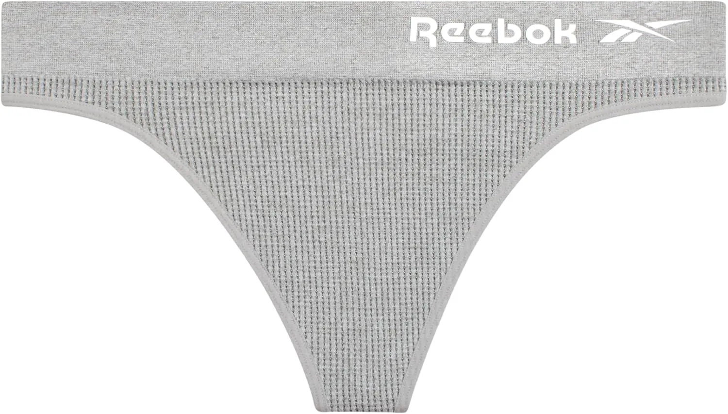 Reebok Women's Thongs - 6 Pack Performance Seamless Thongs for Women Sexy Panties - Breathable Underwear for Women (S-XL)