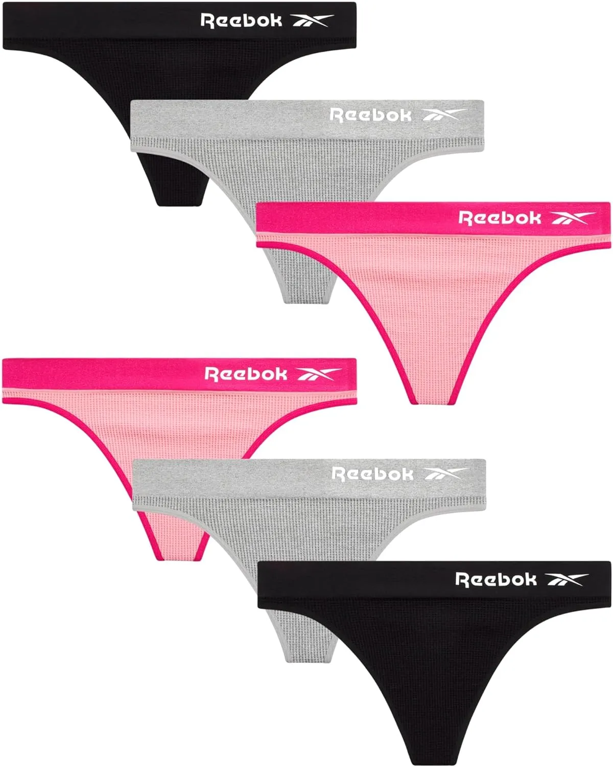Reebok Women's Thongs - 6 Pack Performance Seamless Thongs for Women Sexy Panties - Breathable Underwear for Women (S-XL)