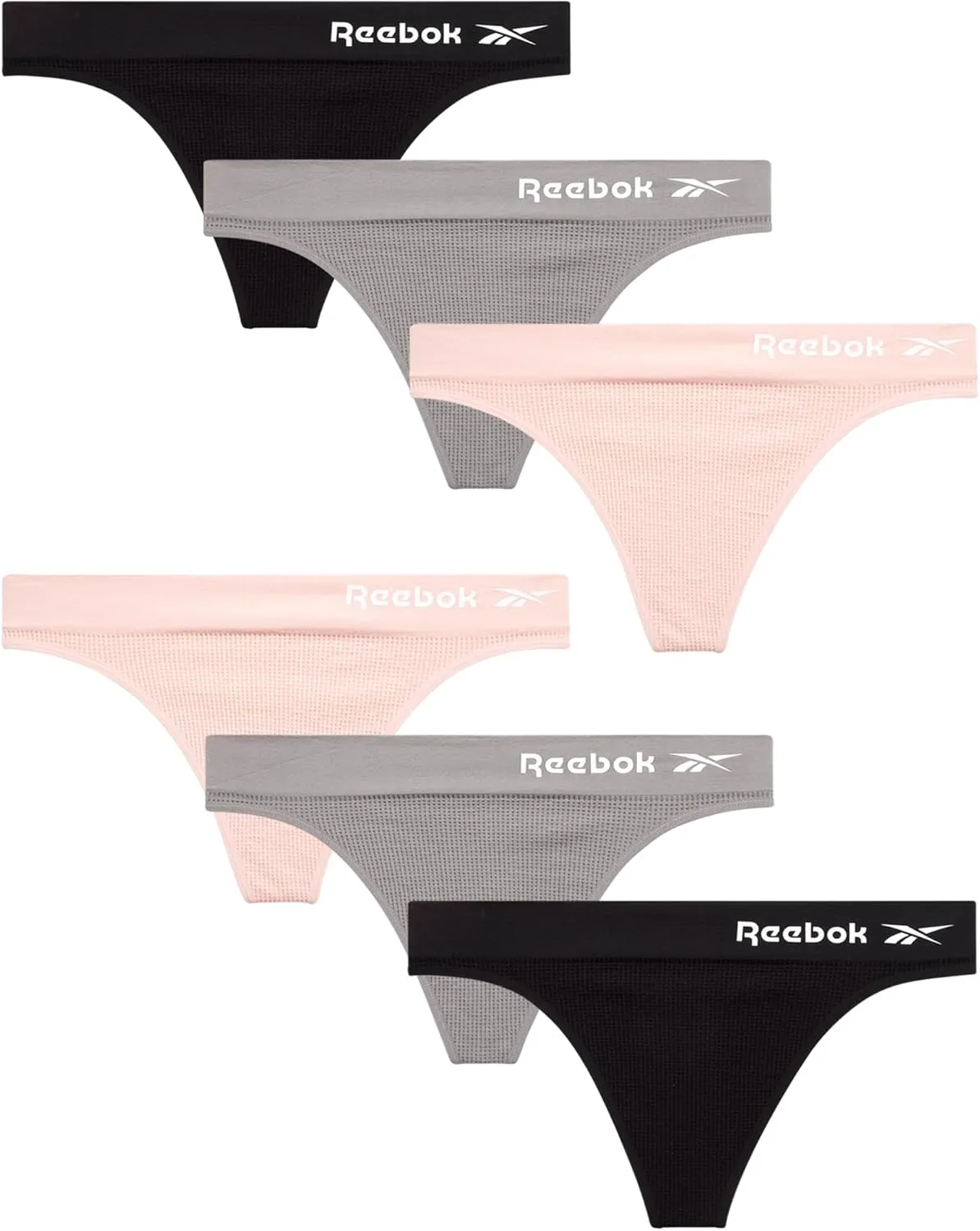 Reebok Women's Thongs - 6 Pack Performance Seamless Thongs for Women Sexy Panties - Breathable Underwear for Women (S-XL)