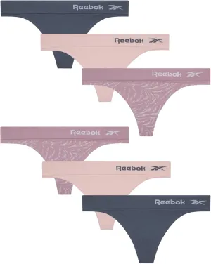 Reebok Women's Thongs - 6 Pack Performance Seamless Thongs for Women Sexy Panties - Breathable Underwear for Women (S-XL)
