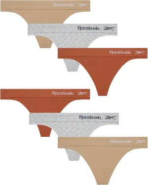 Reebok Women's Thongs - 6 Pack Performance Seamless Thongs for Women Sexy Panties - Breathable Underwear for Women (S-XL)