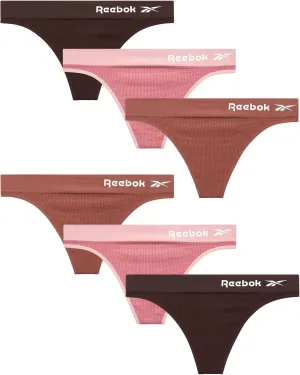 Reebok Women's Thongs - 6 Pack Performance Seamless Thongs for Women Sexy Panties - Breathable Underwear for Women (S-XL)