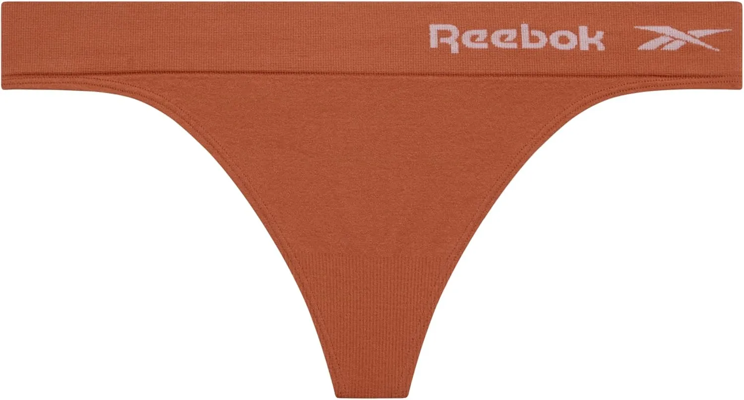 Reebok Women's Thongs - 6 Pack Performance Seamless Thongs for Women Sexy Panties - Breathable Underwear for Women (S-XL)
