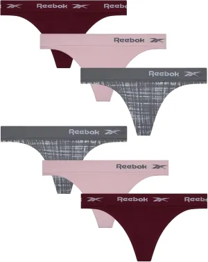 Reebok Women's Thongs - 6 Pack Performance Seamless Thongs for Women Sexy Panties - Breathable Underwear for Women (S-XL)