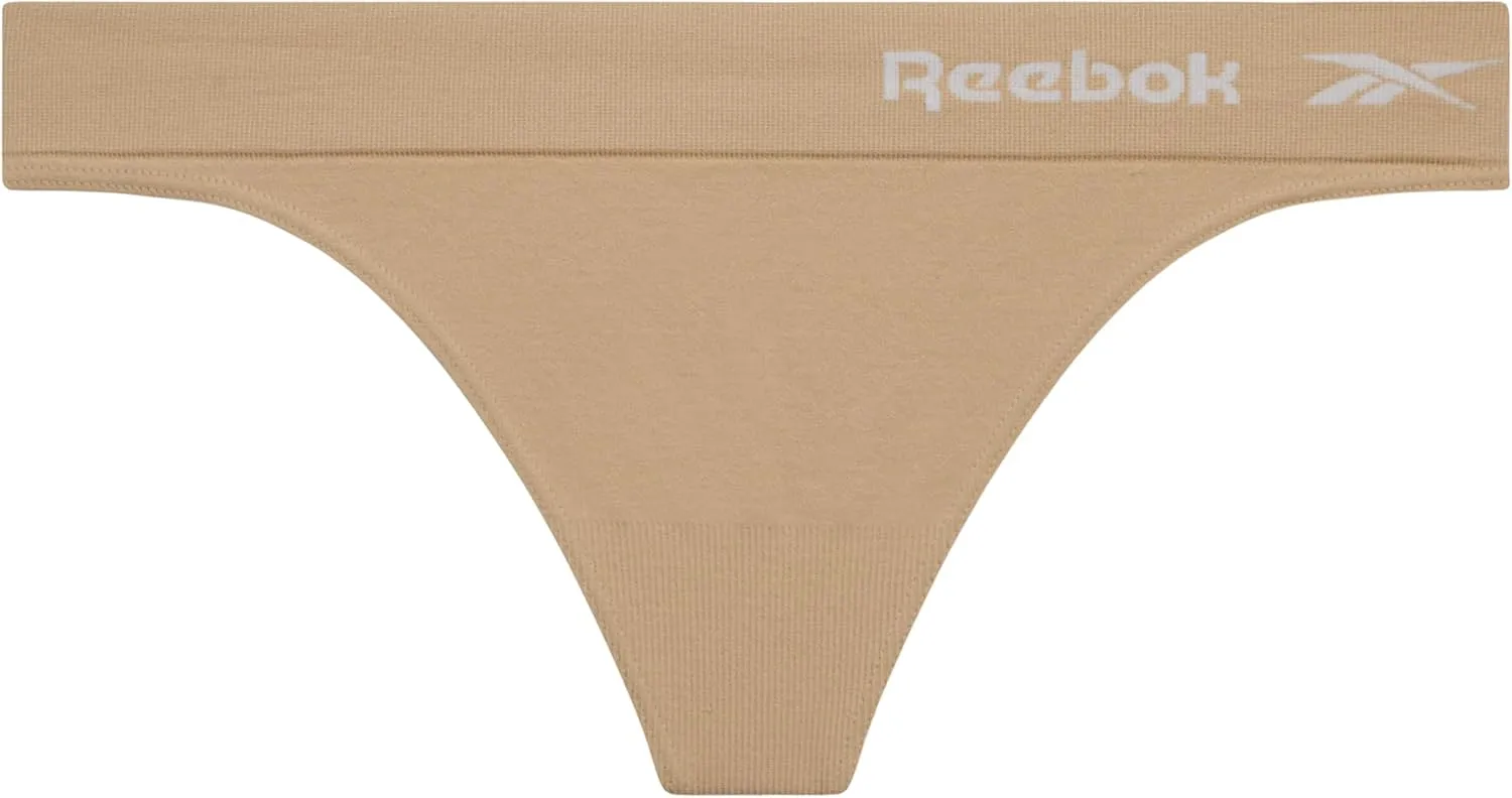 Reebok Women's Thongs - 6 Pack Performance Seamless Thongs for Women Sexy Panties - Breathable Underwear for Women (S-XL)
