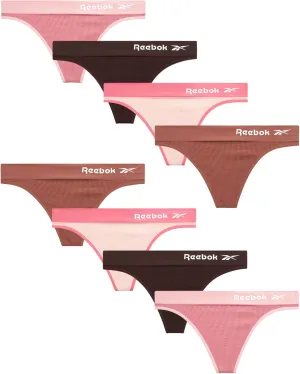 Reebok Women's Thongs - 8 Pack Performance Seamless Thongs for Women Sexy Panties - Breathable Underwear for Women (S-XL)
