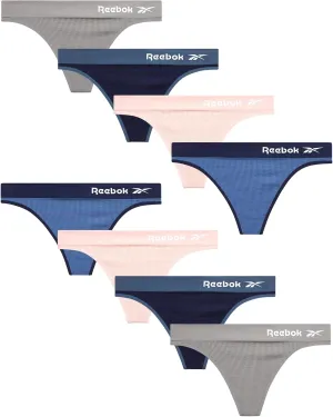 Reebok Women's Thongs - 8 Pack Performance Seamless Thongs for Women Sexy Panties - Breathable Underwear for Women (S-XL)