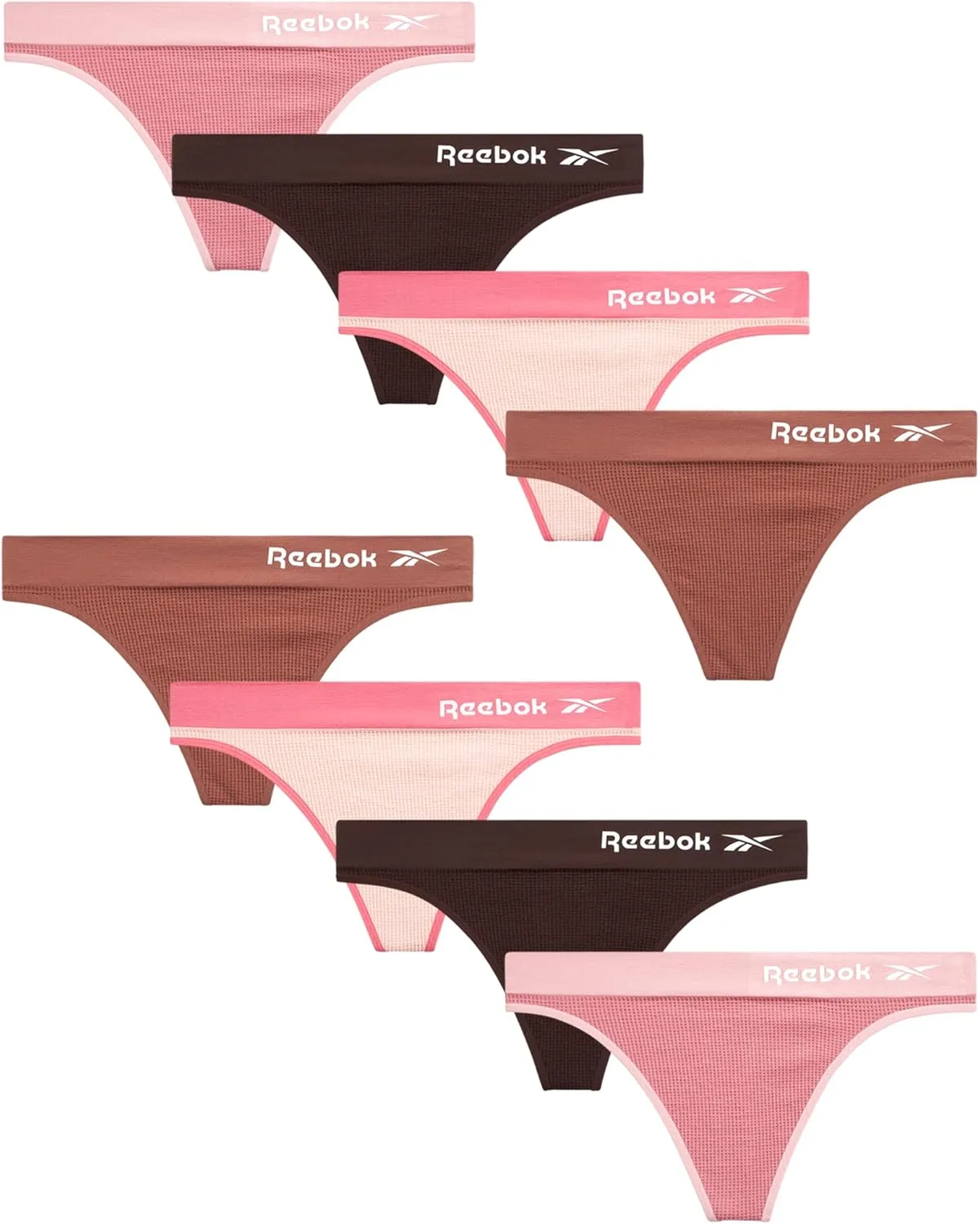 Reebok Women's Thongs - 8 Pack Performance Seamless Thongs for Women Sexy Panties - Breathable Underwear for Women (S-XL)