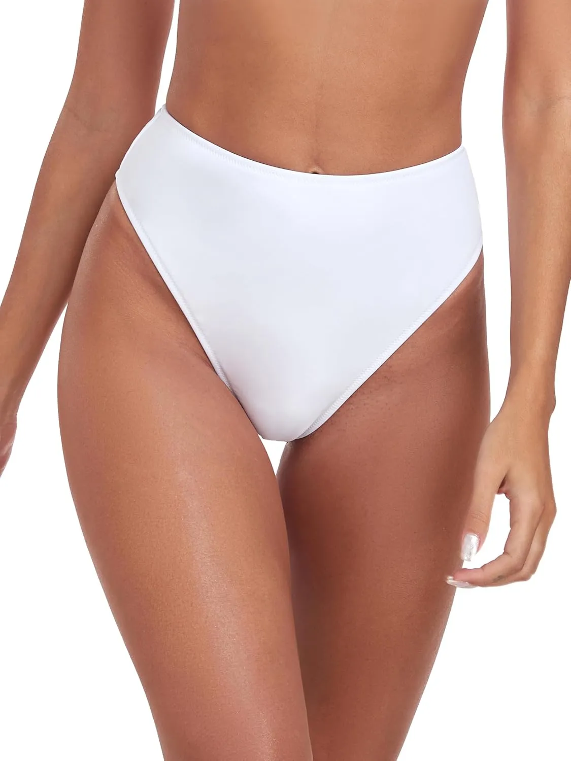 RELLECIGA Women's High Waisted High Cut Thong Bikini Bottom