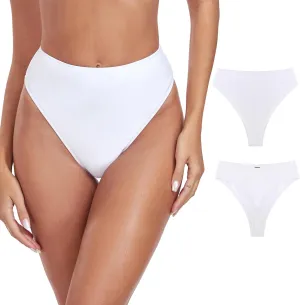 RELLECIGA Women's High Waisted High Cut Thong Bikini Bottom