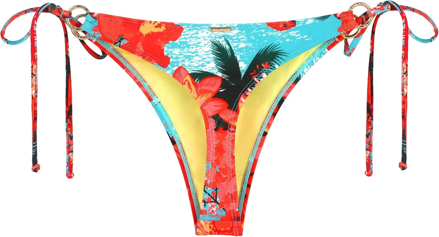 RELLECIGA Women's Low Waisted Tie-Side Thong Bikini Bottom