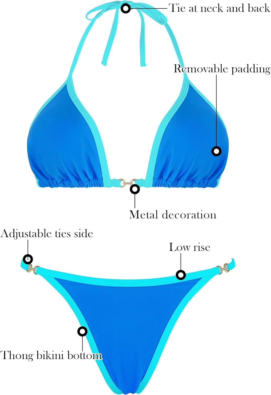 RELLECIGA Women's Thong Bikini Set Triangle Halter Brazilian Two Piece Swimsuit