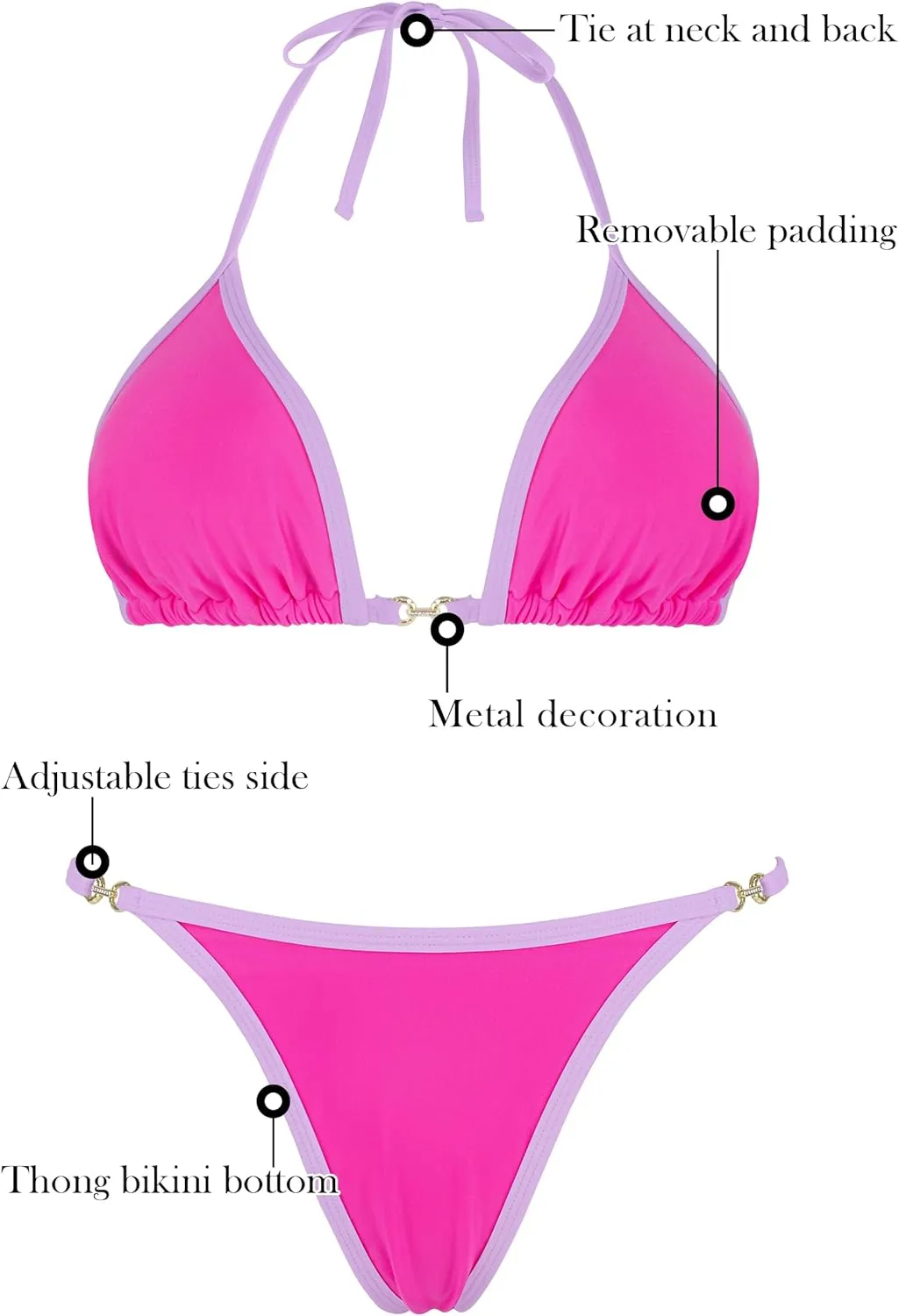 RELLECIGA Women's Thong Bikini Set Triangle Halter Brazilian Two Piece Swimsuit