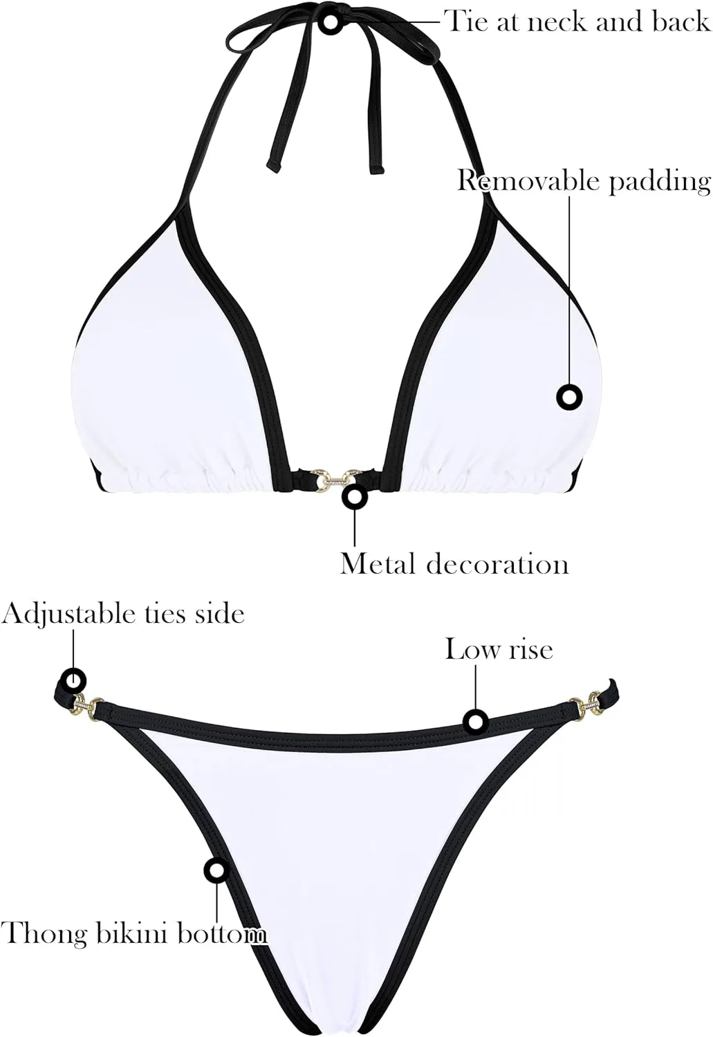 RELLECIGA Women's Thong Bikini Set Triangle Halter Brazilian Two Piece Swimsuit