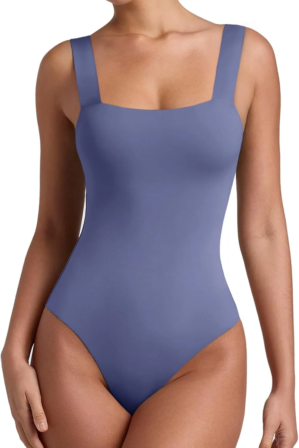 REORIA Butsmooth® Womens Basic Sexy Square Neck Sleeveless Tank Tops Bodysuits Clubwear