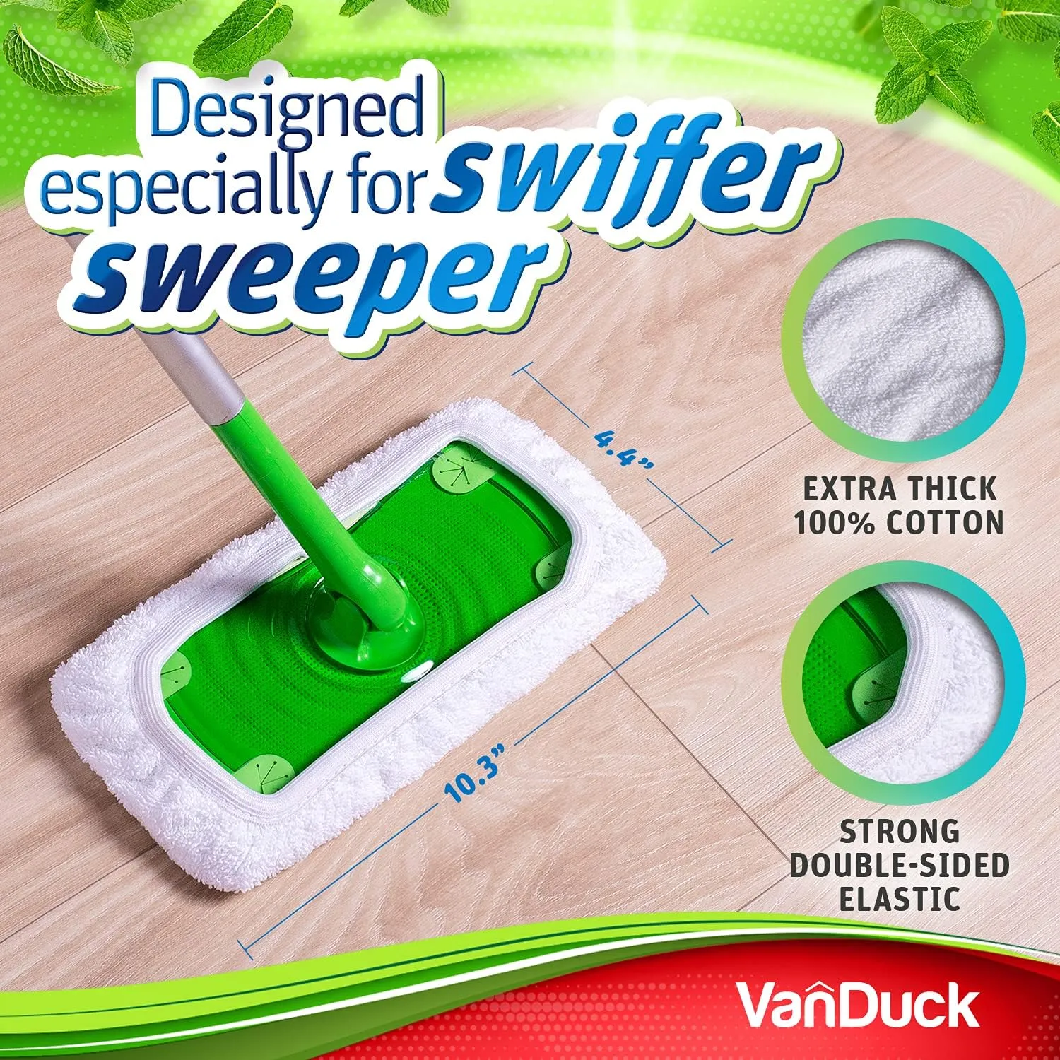 Reusable 100% Cotton Mop Pads Compatible with Swiffer Sweeper (4-Pack), Terry Cloth Mop Covers Washable for Wet Mopping and Floor Cleaning (Handle is Not Included)