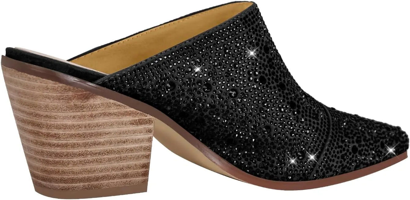 richealnini Closed Toe Embellished Rhinestones Slide Sandals Slip On Slippers Sparkle Wedding Outside Party Dress