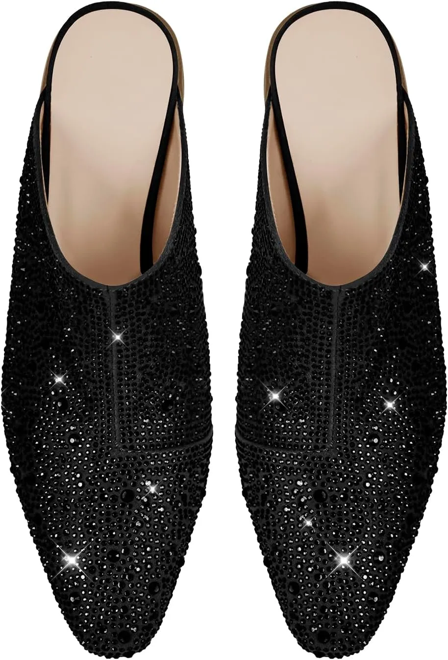 richealnini Closed Toe Embellished Rhinestones Slide Sandals Slip On Slippers Sparkle Wedding Outside Party Dress