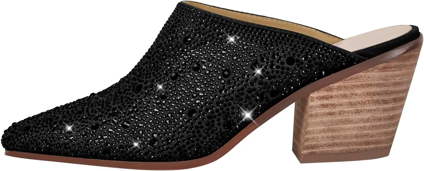 richealnini Closed Toe Embellished Rhinestones Slide Sandals Slip On Slippers Sparkle Wedding Outside Party Dress