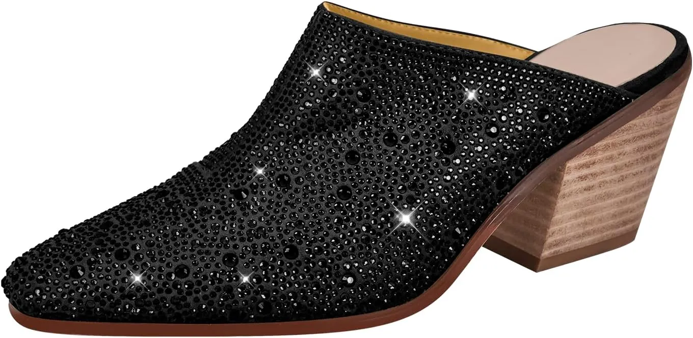 richealnini Closed Toe Embellished Rhinestones Slide Sandals Slip On Slippers Sparkle Wedding Outside Party Dress