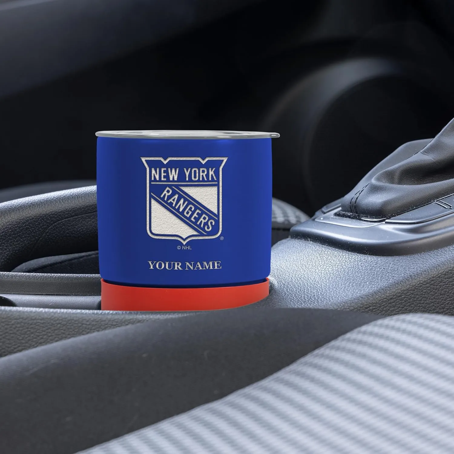 Rico Industries NHL Teams Personalized 16oz Ceramic Tumbler with Silicone Grip, Deep Laser Engraved, Two-Tone Team Colored Design with Slide Lid, Travel Coffee Mug, Matte Glaze