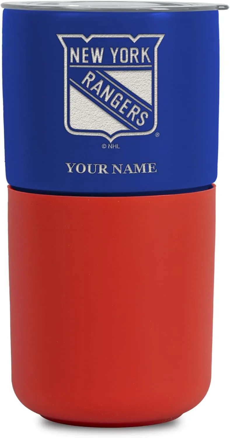 Rico Industries NHL Teams Personalized 16oz Ceramic Tumbler with Silicone Grip, Deep Laser Engraved, Two-Tone Team Colored Design with Slide Lid, Travel Coffee Mug, Matte Glaze
