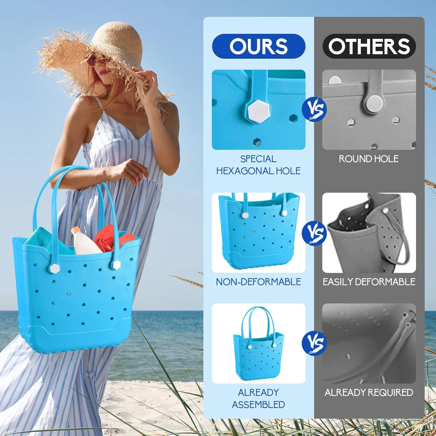 Rubber Beach Bag Waterproof Large Rubber Tote Bag for Men & Women, Travel Handbags for Beach,Pool, Boat,Sports