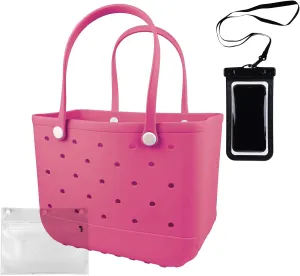Rubber Beach Tote Bag - Waterproof Washable Durable Open Purses with Zipper Pocket and Phone Pouch for Pool Boat