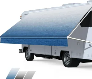 RV Awning Fabric Replacement, Heavy Duty 18.5oz Vinyl RV Awning Fabric, Universal Outdoor Canopy for Camper, Trailer and Motorhome (16FT(Fabric 15'2"), Sapphire Blue Fade)