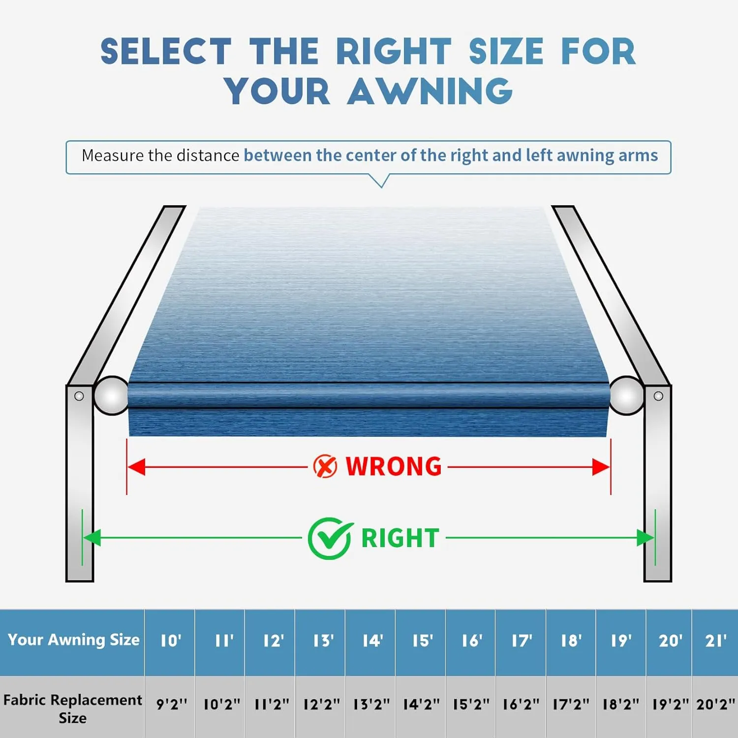 RV Awning Fabric Replacement, Heavy Duty 18.5oz Vinyl RV Awning Fabric, Universal Outdoor Canopy for Camper, Trailer and Motorhome (16FT(Fabric 15'2"), Sapphire Blue Fade)
