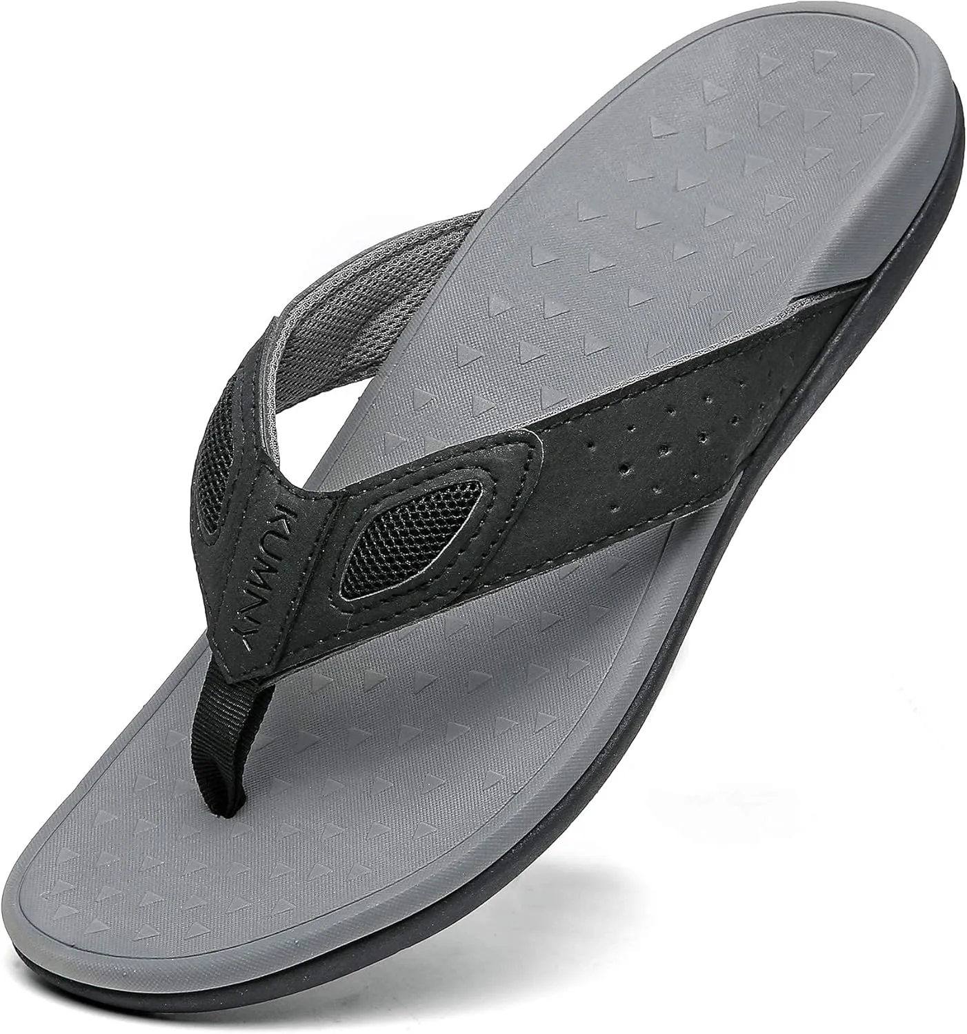 Sandals for Men Toe Post Leather Flip Flops Arch Support Outdoor Walking Summer Beach Slippers Black Grey Size 9