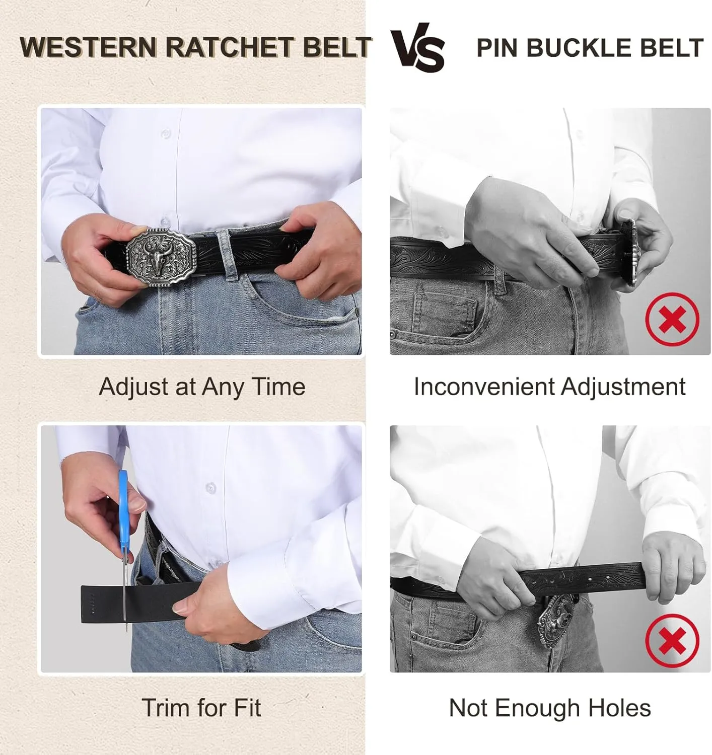 SANSTHS Ratchet Cowboy Belt, Western Ratchet Belts for Men Ratchet Western Belt with Automatic Cowboy Buckle