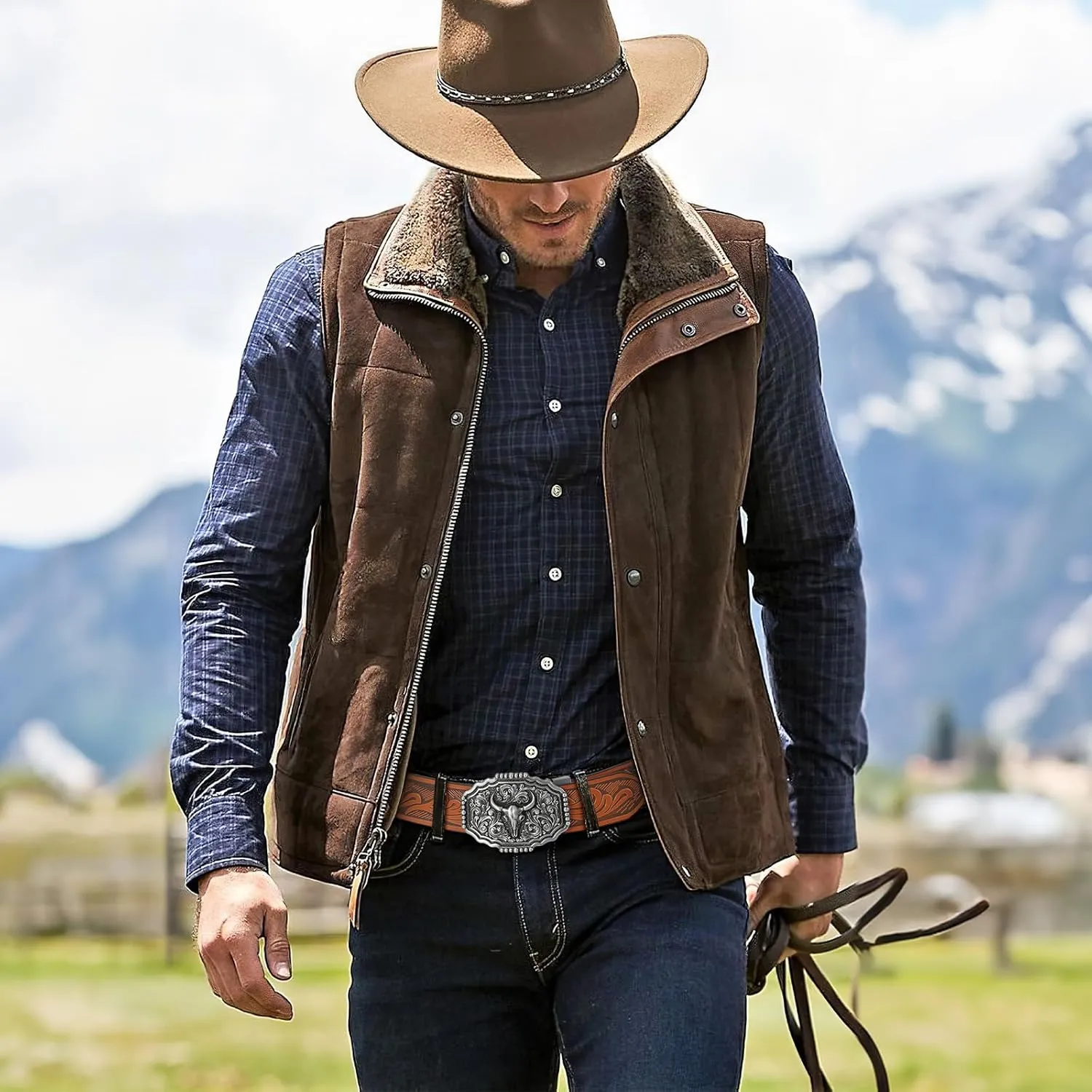 SANSTHS Ratchet Cowboy Belt, Western Ratchet Belts for Men Ratchet Western Belt with Automatic Cowboy Buckle