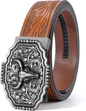 SANSTHS Ratchet Cowboy Belt, Western Ratchet Belts for Men Ratchet Western Belt with Automatic Cowboy Buckle