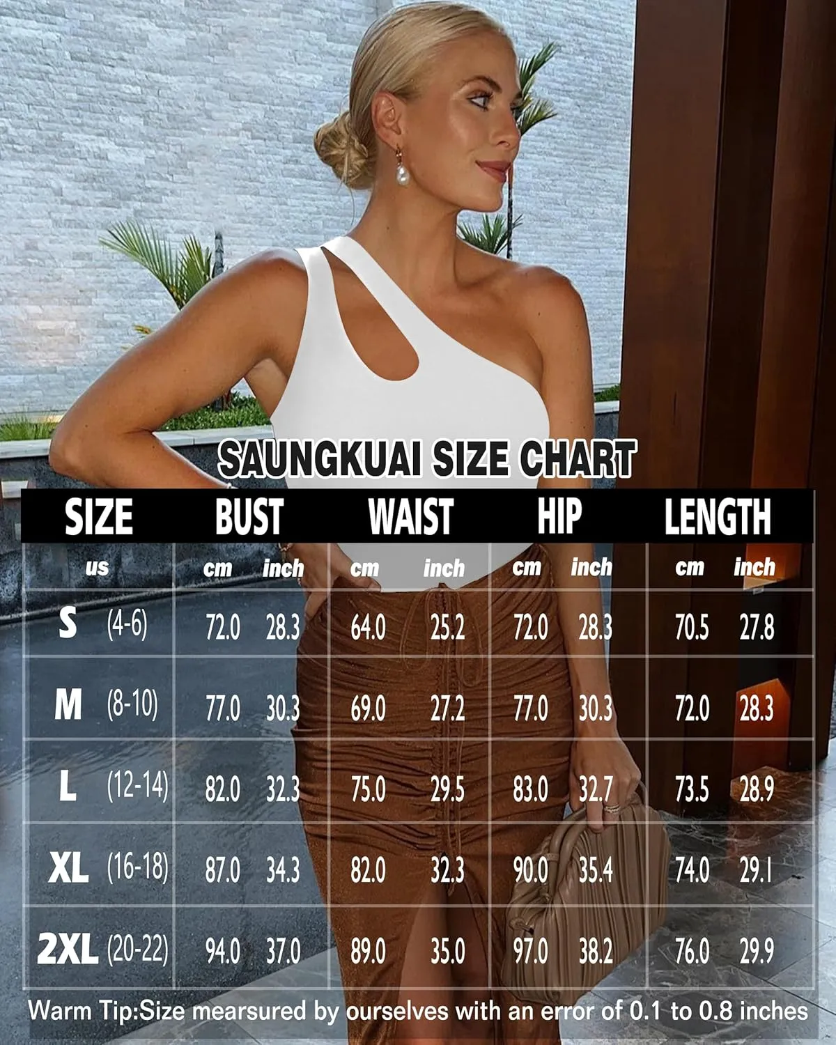 SAUNGKUAI Women's Sexy One Shoulder Sleeveless Cutout Thong Bodysuit Tank Top Body Suits V Backless Tummy Control Shapewear