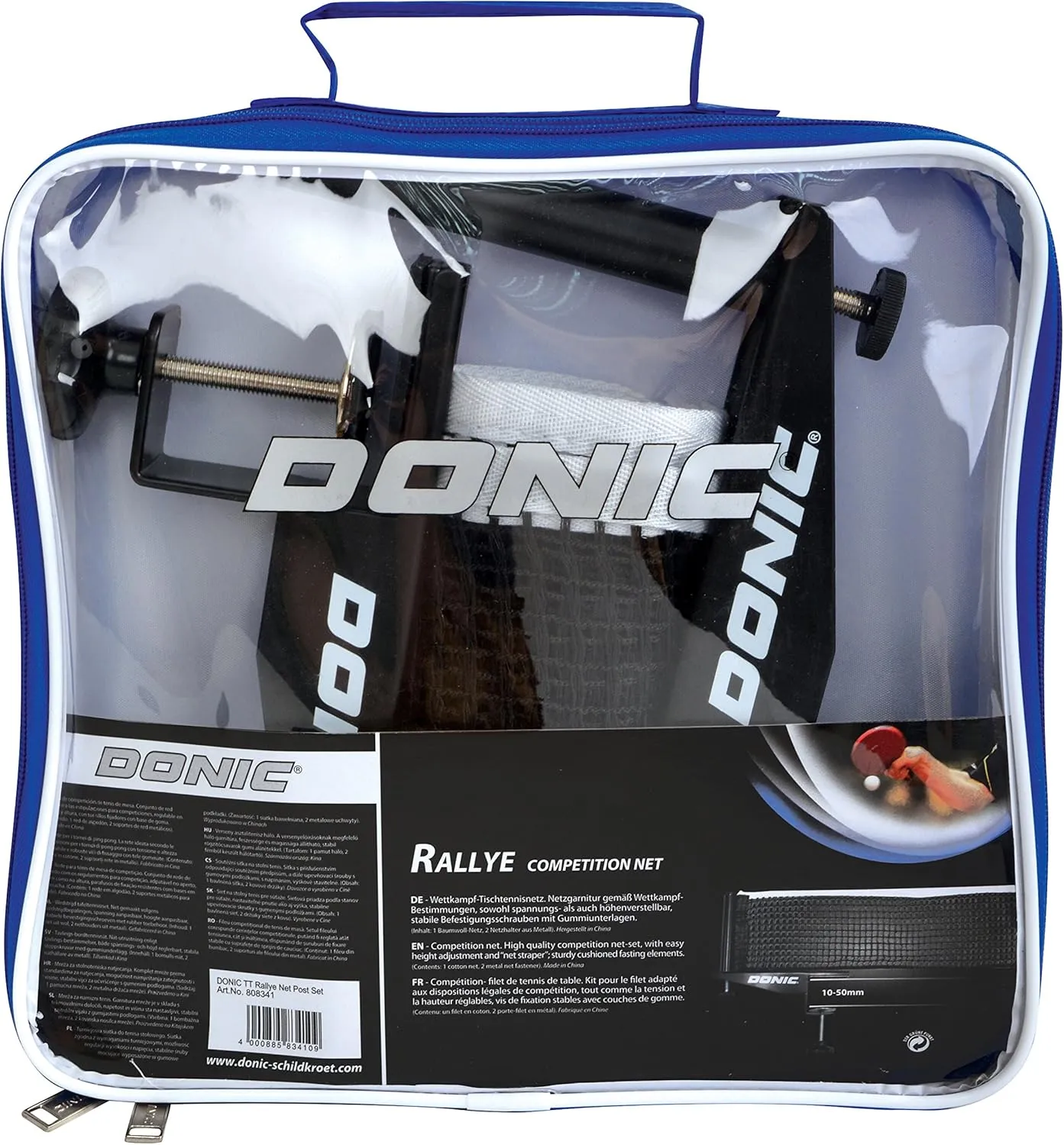 SchildkrötDonic-Schildkröt Team Table Tennis Net, Folding Posts, Practical Accessory with Clips, Maximum Table Thickness 3.5 cm, in Carrying Case, 808302