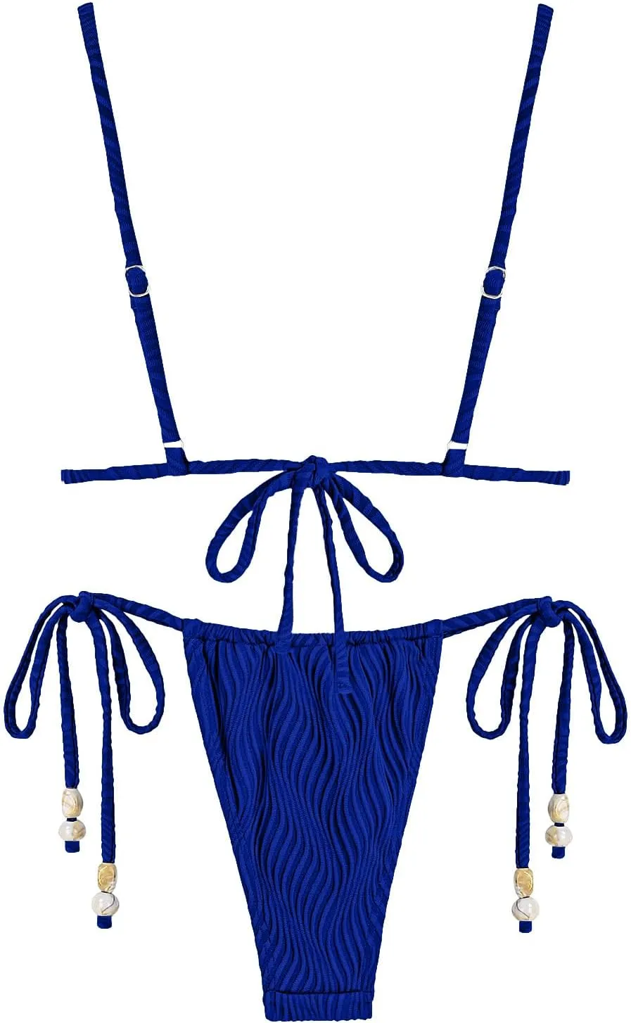 seamoly Women's Bikini Sets Ribbed Beaded Adjustable Spaghetti Strap Swimsuit Tie Side Thong Sexy 2 Piece Bathing Suit