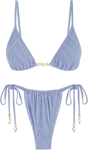 seamoly Women's Bikini Sets Ribbed Beaded Adjustable Spaghetti Strap Swimsuit Tie Side Thong Sexy 2 Piece Bathing Suit