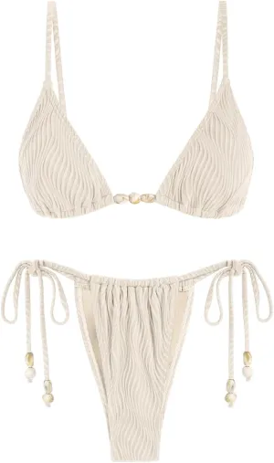 seamoly Women's Bikini Sets Ribbed Beaded Adjustable Spaghetti Strap Swimsuit Tie Side Thong Sexy 2 Piece Bathing Suit