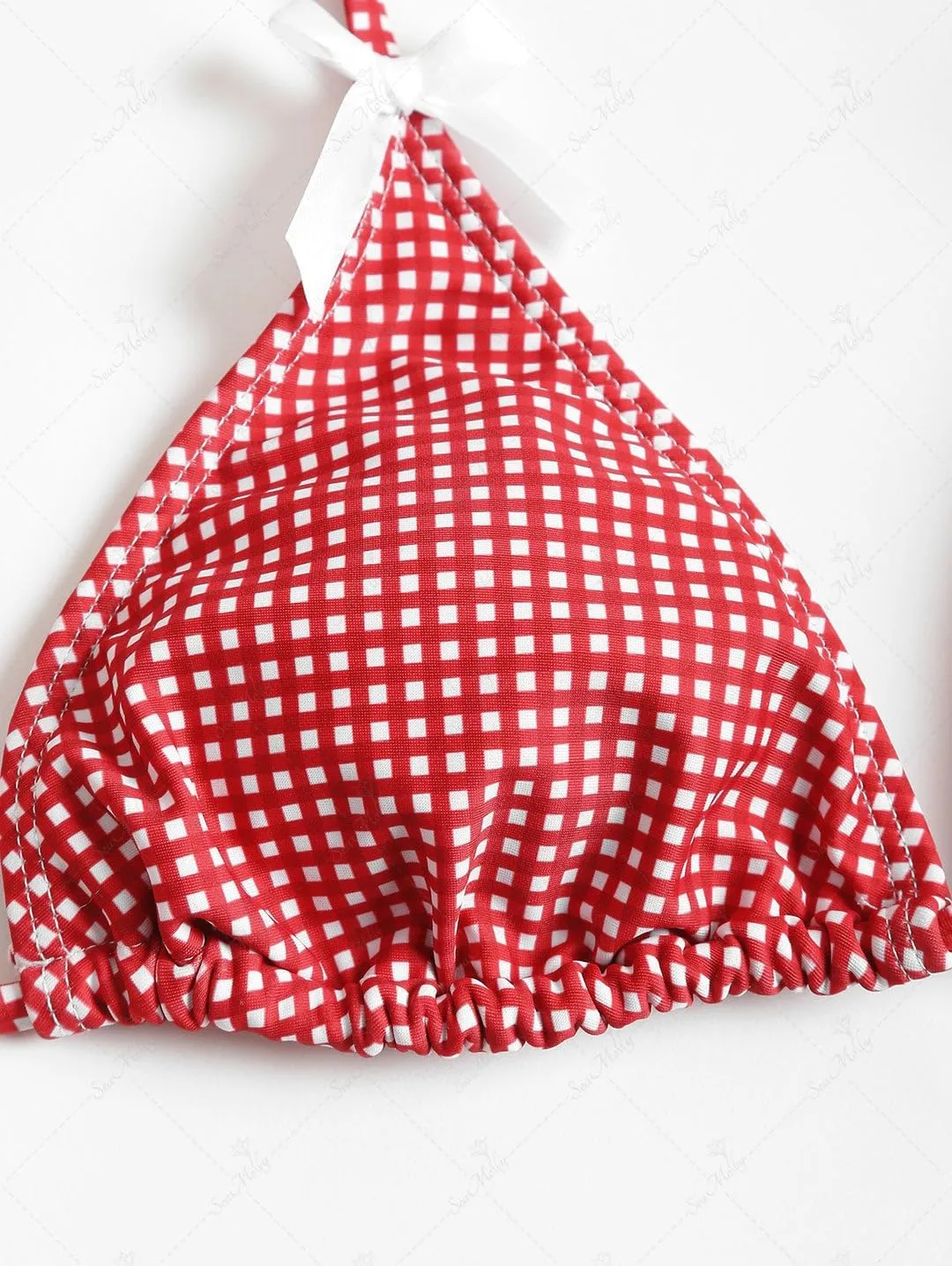 seamoly Women's Bikini Sets Tie Back Bowknot Two Piece Swimsuits Triangle Thong Bathing Suit Gingham Floral Cherry Printing