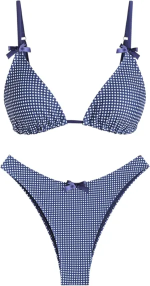 seamoly Women's Bikini Sets Tie Back Bowknot Two Piece Swimsuits Triangle Thong Bathing Suit Gingham Floral Cherry Printing