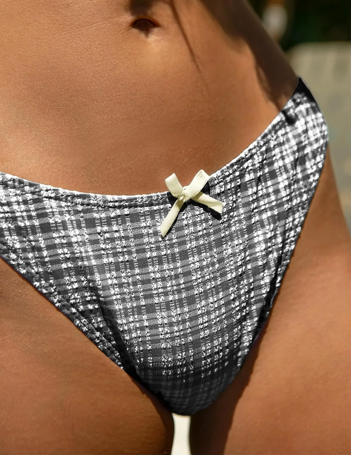 seamoly Women's Bikini Sets Tie Back Bowknot Two Piece Swimsuits Triangle Thong Bathing Suit Gingham Floral Cherry Printing
