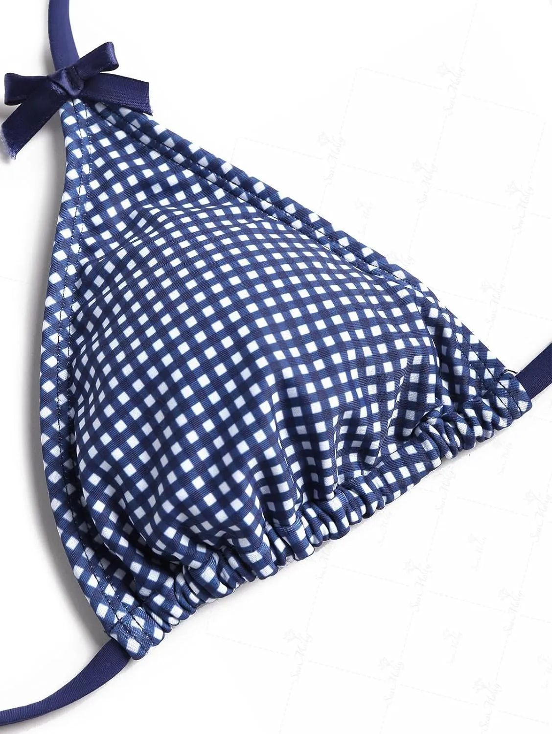 seamoly Women's Bikini Sets Tie Back Bowknot Two Piece Swimsuits Triangle Thong Bathing Suit Gingham Floral Cherry Printing