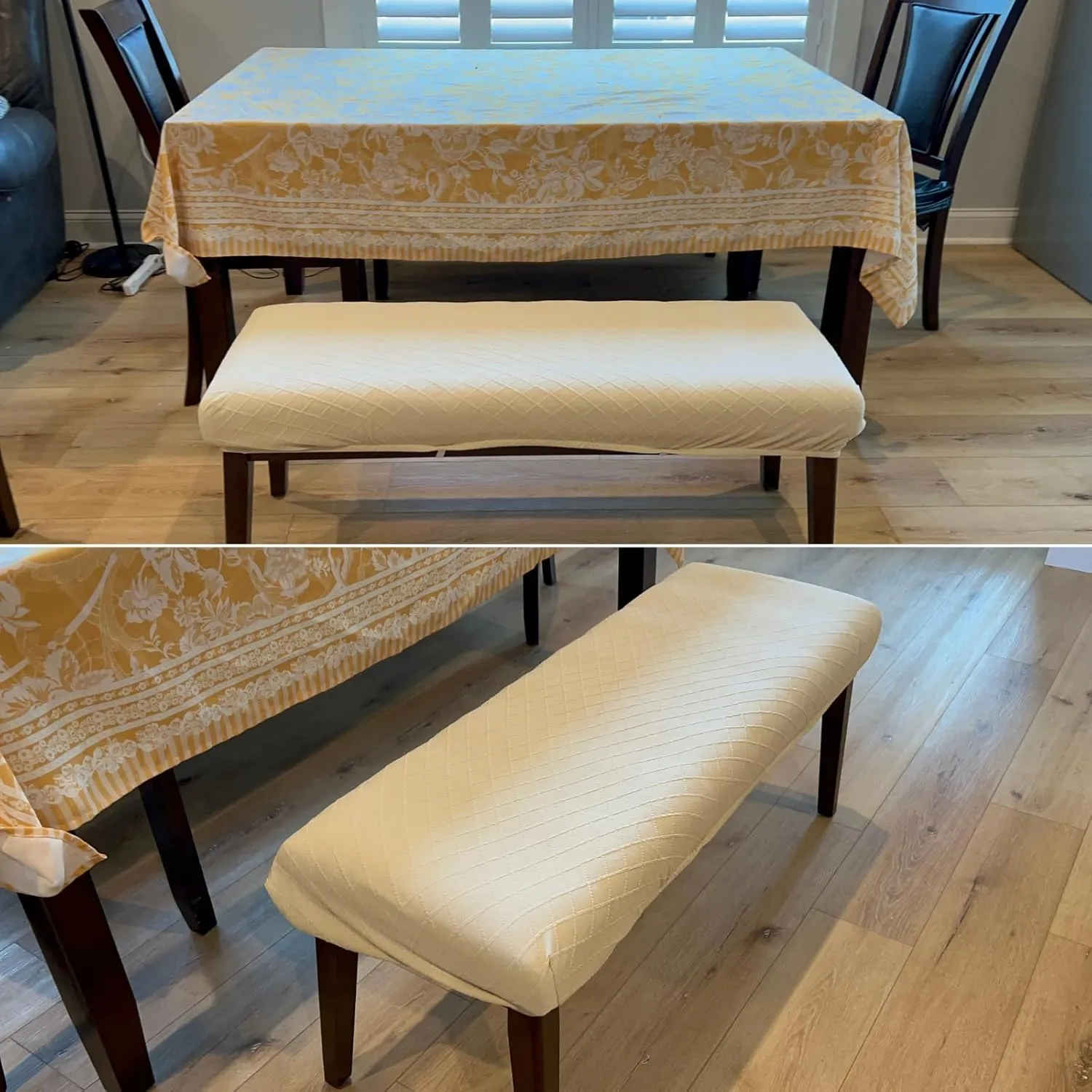 SearchI Stretch Dining Bench Cover, Washable Durable Bench Covers Slipcover, Rectangle Bench Seat Covers for Dining Room Living Room Kitchen(Jacquard Beige)