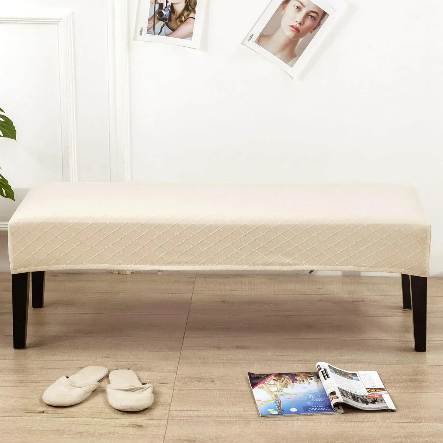 SearchI Stretch Dining Bench Cover, Washable Durable Bench Covers Slipcover, Rectangle Bench Seat Covers for Dining Room Living Room Kitchen(Jacquard Beige)