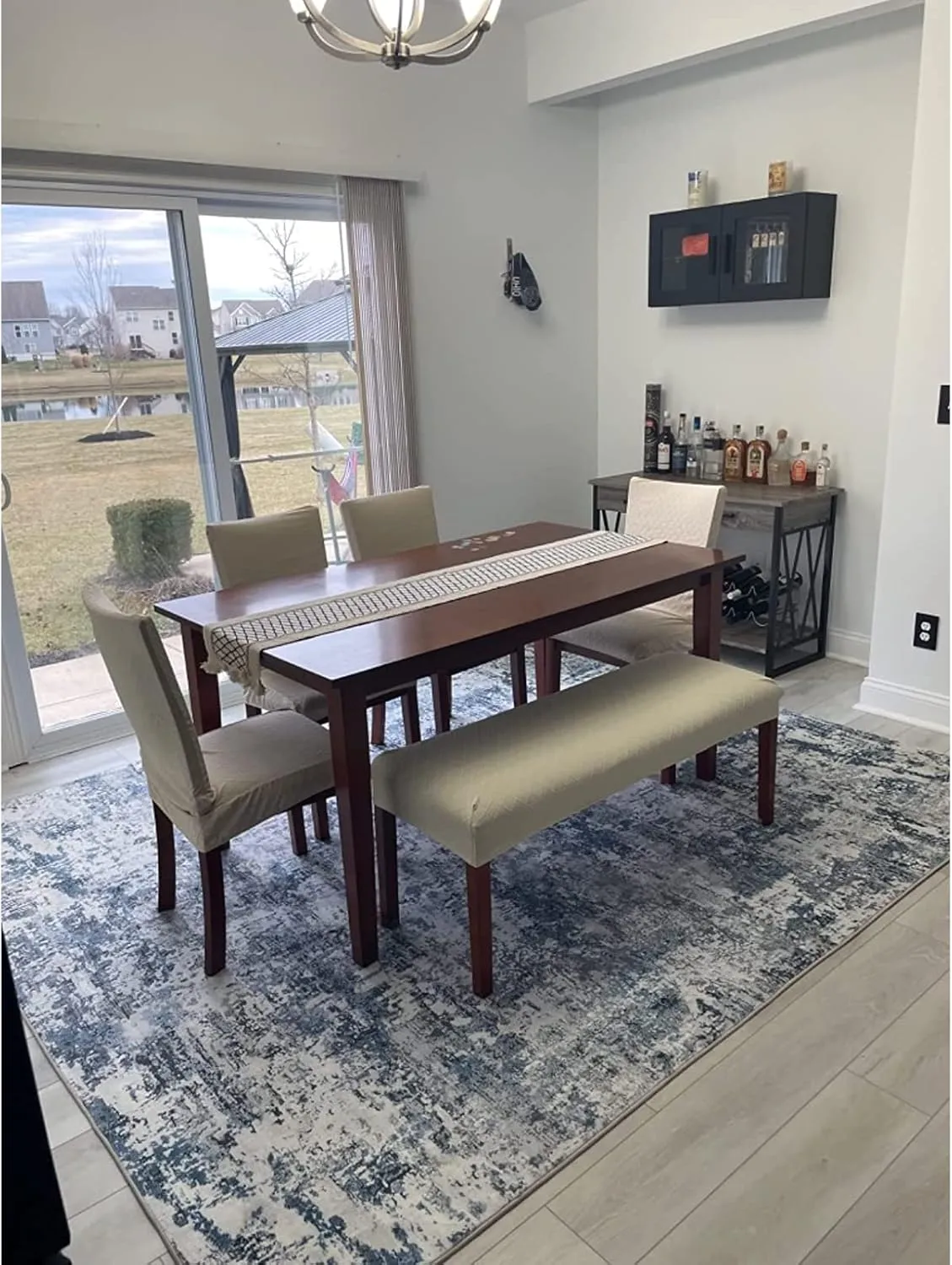 SearchI Stretch Dining Bench Cover, Washable Durable Bench Covers Slipcover, Rectangle Bench Seat Covers for Dining Room Living Room Kitchen(Jacquard Beige)