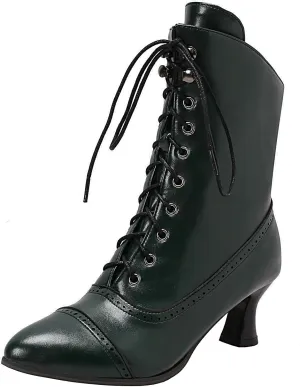 Seborluys Women Vintage Victorian Lace Up Boots Kitten Heel Ankle Boots Pointed Toe Mid Heel Booties With Zipper Wedding Bridal Costume…