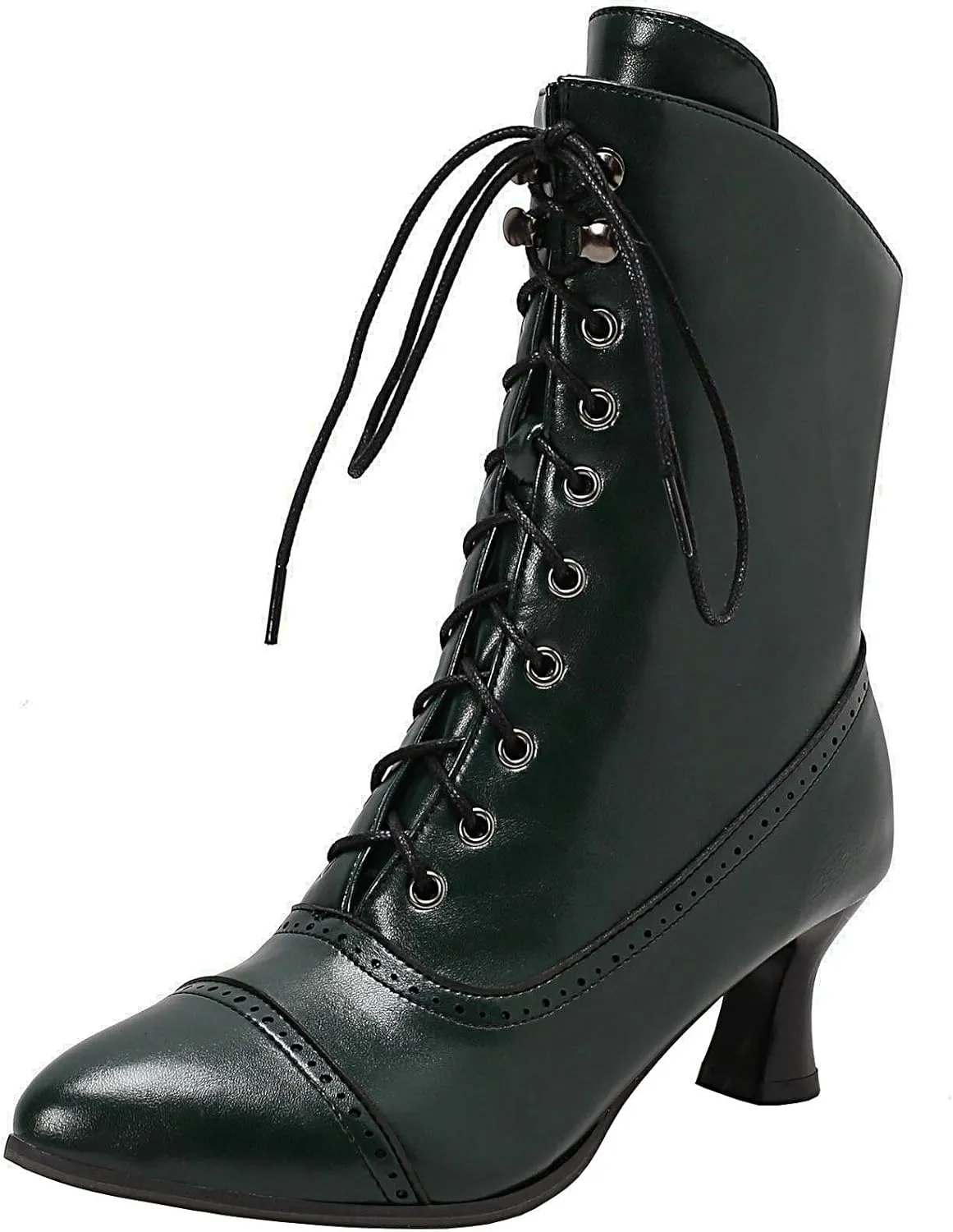 Seborluys Women Vintage Victorian Lace Up Boots Kitten Heel Ankle Boots Pointed Toe Mid Heel Booties With Zipper Wedding Bridal Costume…